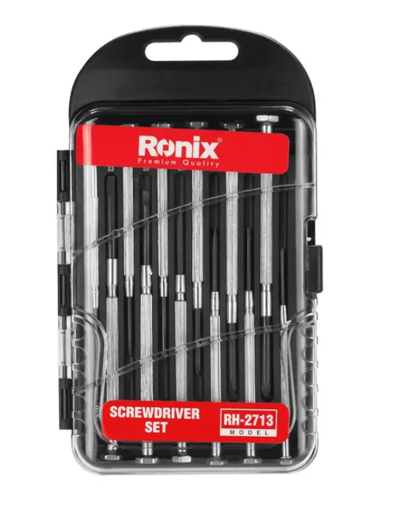 ست ۱۲ عددی پیچ گوشتی ساعتی دسته فلزی رونیکس مدل RH-2713